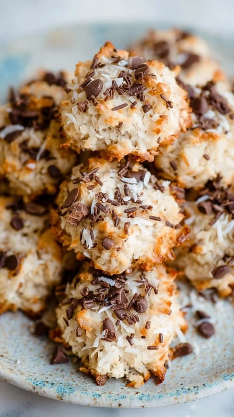 Golden brown almond coconut cookies on a baking sheet with a whole almond pressed into the center