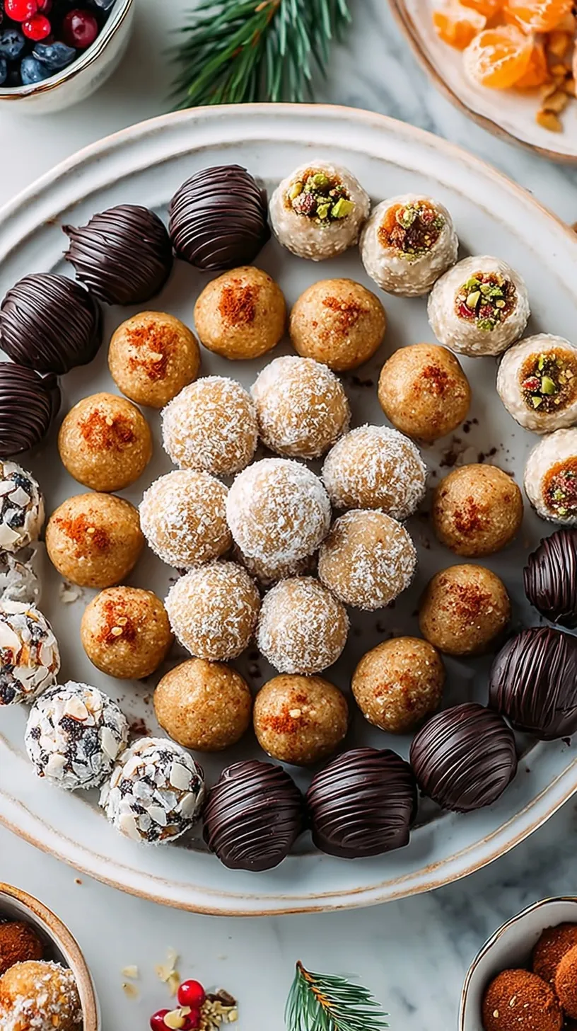 A tray of round festive protein balls with dried cranberries and cinnamon.