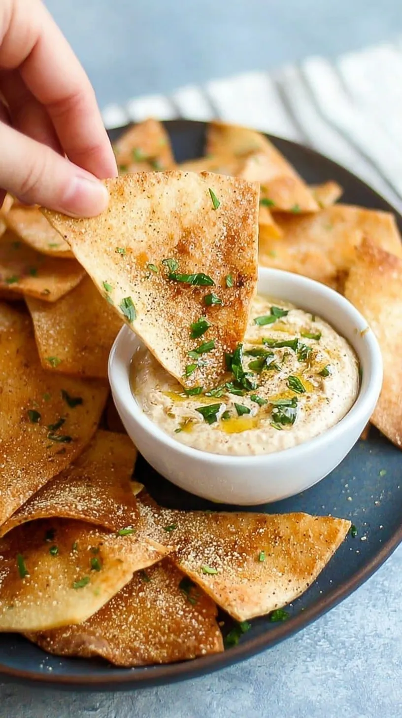 Golden brown baked pita chips seasoned with herbs on a parchment-lined baking sheet.