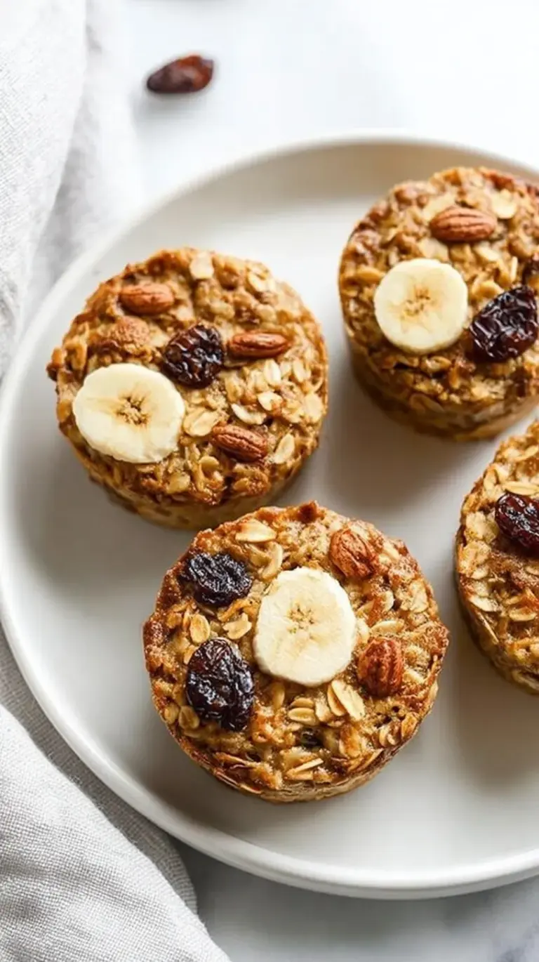 Golden brown banana baked oatmeal cups with chocolate chips in a muffin tin