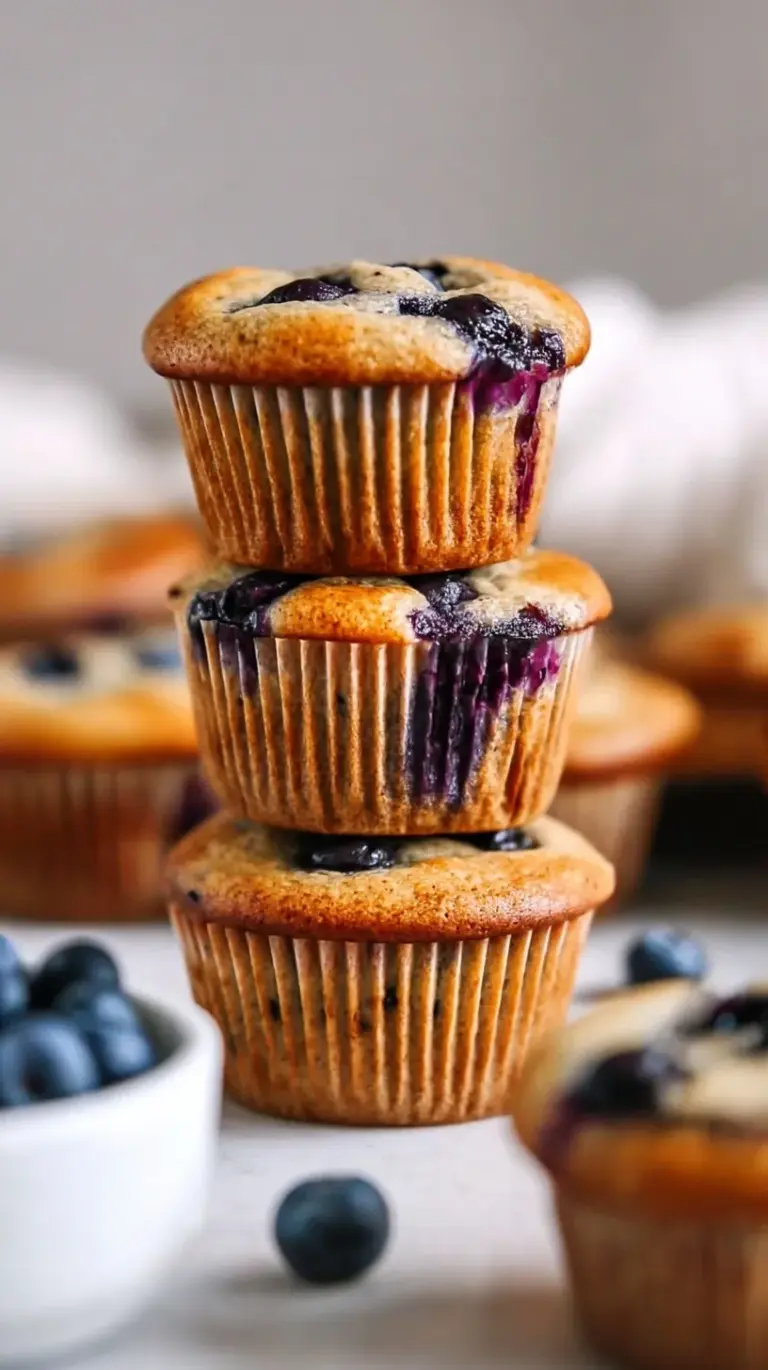 Golden brown blueberry yogurt muffins with fresh berries on a cooling rack