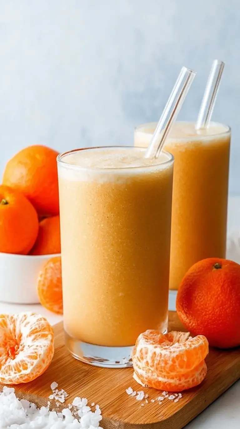 A vibrant orange Clementine Smoothie in a glass with a straw.