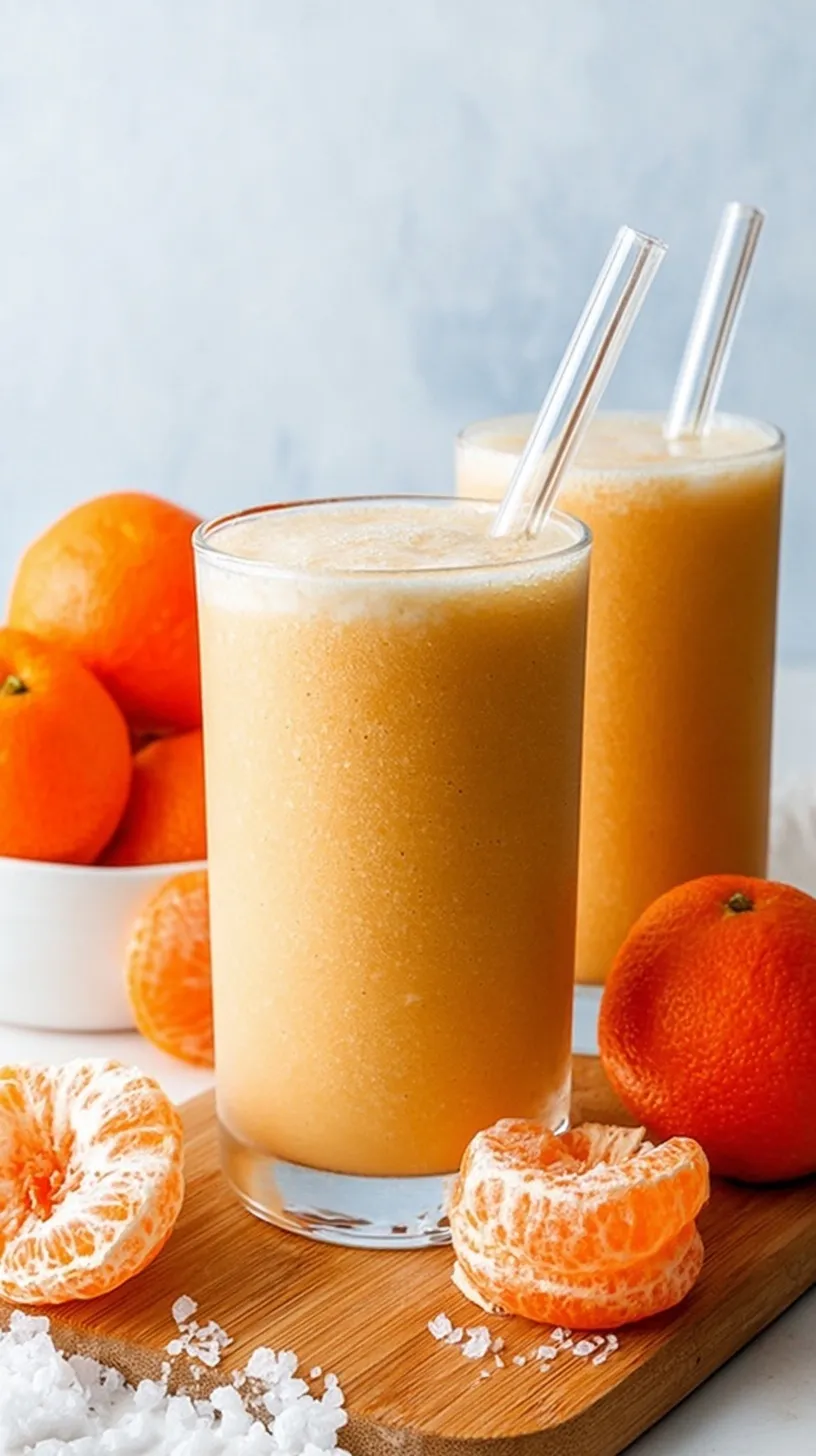 A vibrant orange Clementine Smoothie in a glass with a straw.