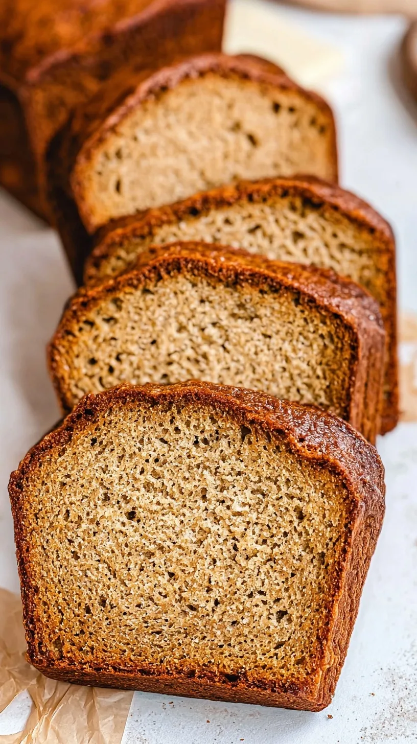 A golden loaf of sliced Cottage Cheese Banana Bread on a wire cooling rack.