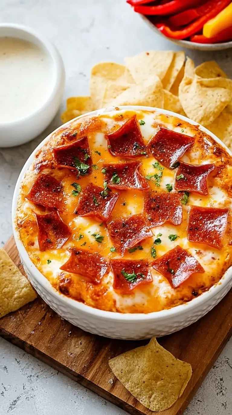 A white bowl filled with melted mozzarella, pepperoni, and marinara over creamy cottage cheese.