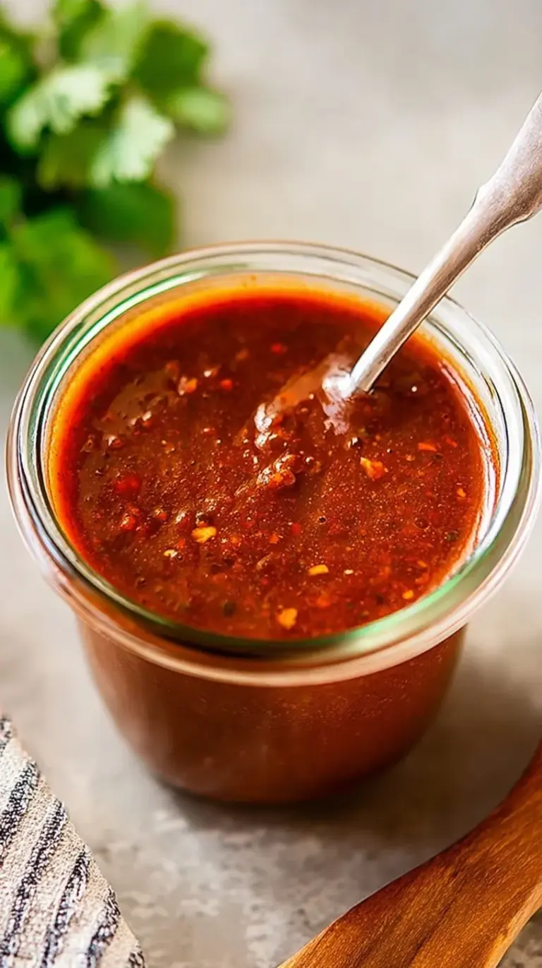 A pot of vibrant red homemade enchilada sauce with a whisk