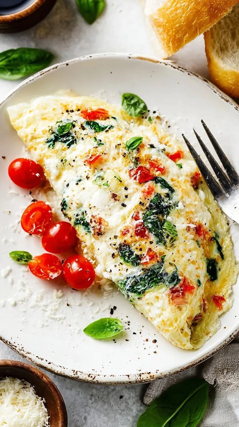 A fluffy white omelette on a white plate garnished with fresh green chives.