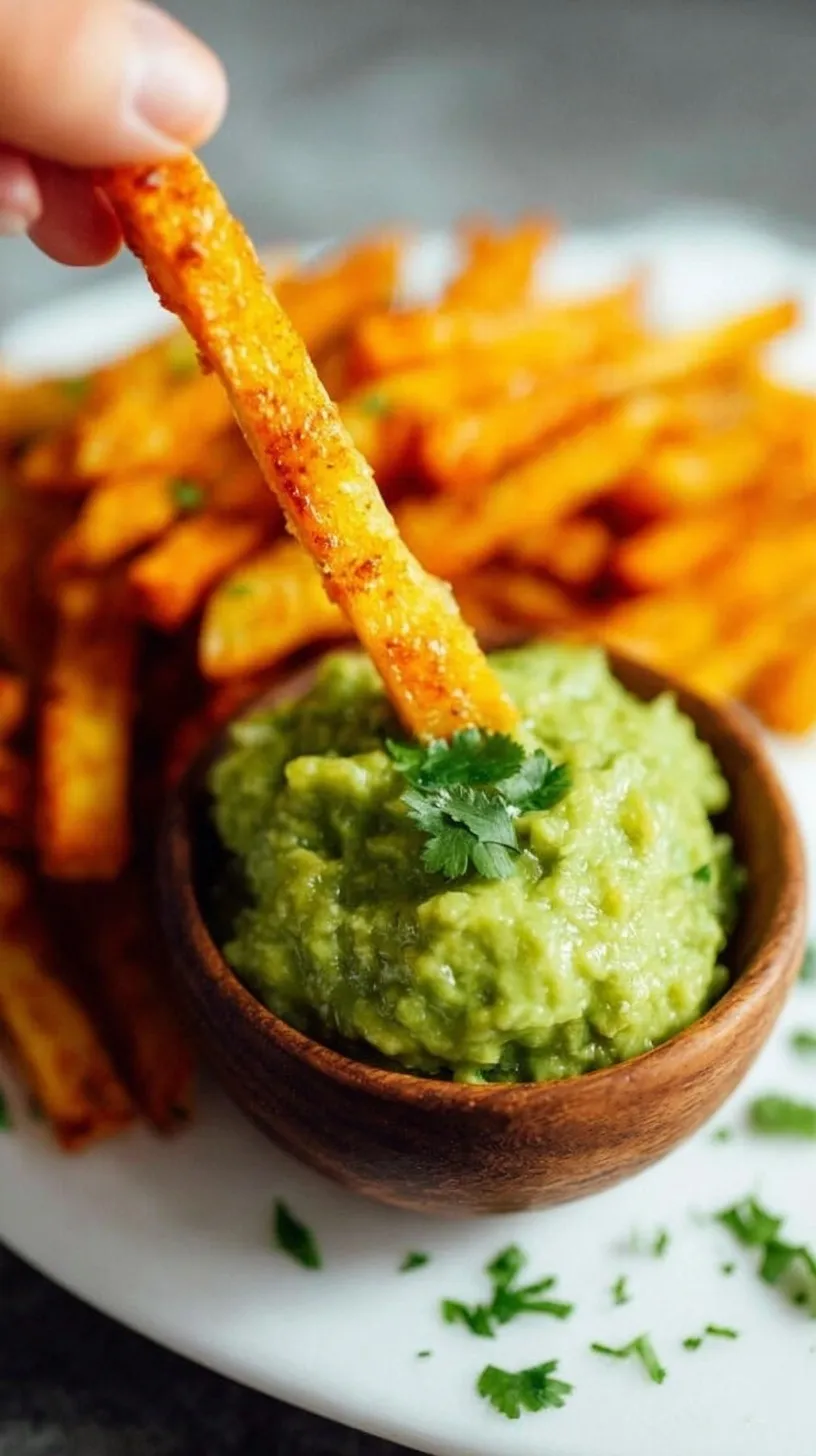 A tray of golden brown crispy jicama fries seasoned with smoked paprika and garlic.