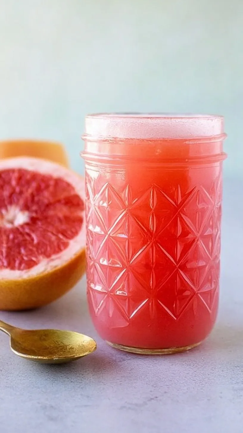 A refreshing glass of pink grapefruit juice mixed with apple cider vinegar and a dusting of cinnamon.