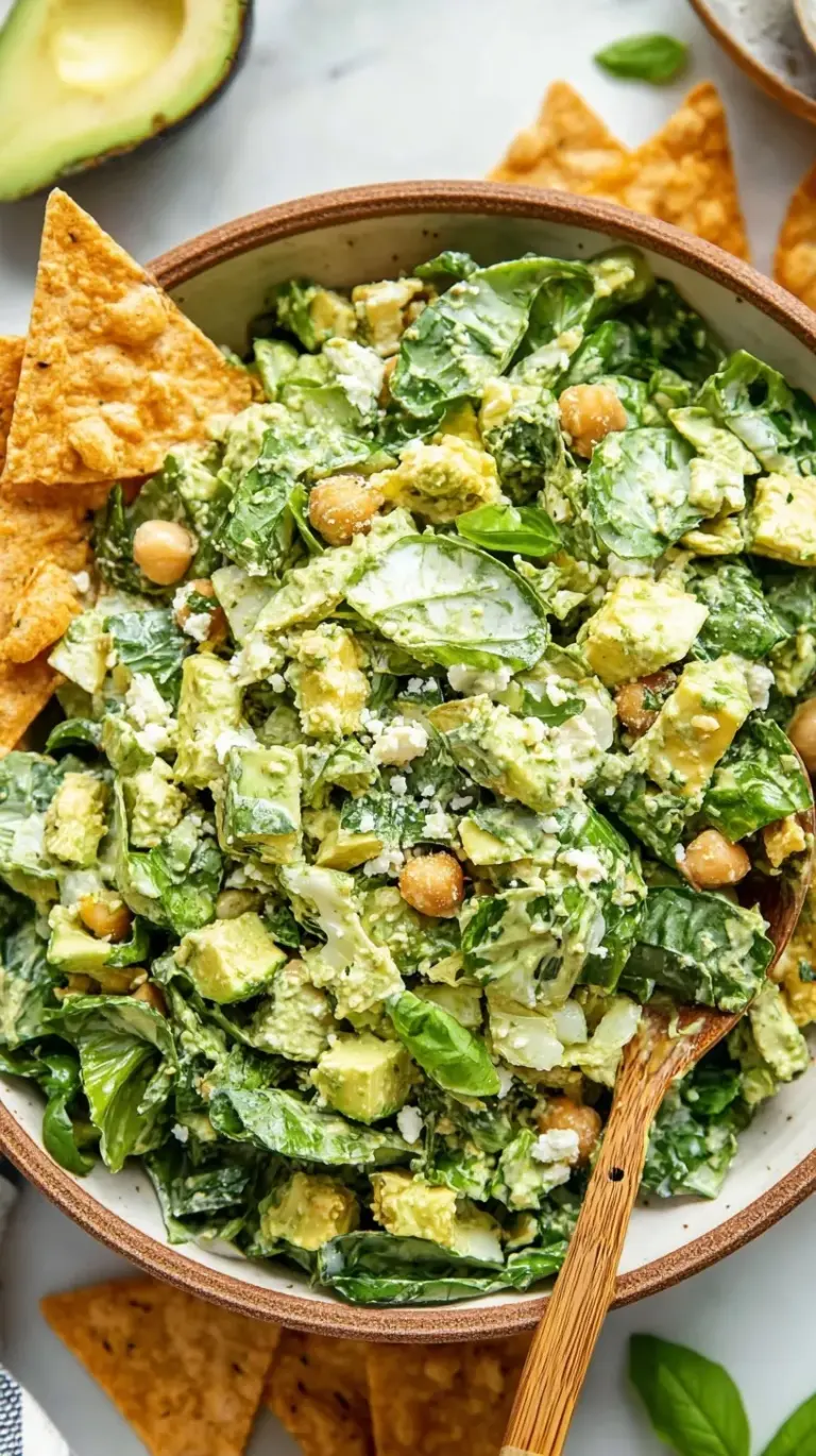 A bowl of finely chopped green cabbage and cucumber salad coated in a vibrant green herb dressing.