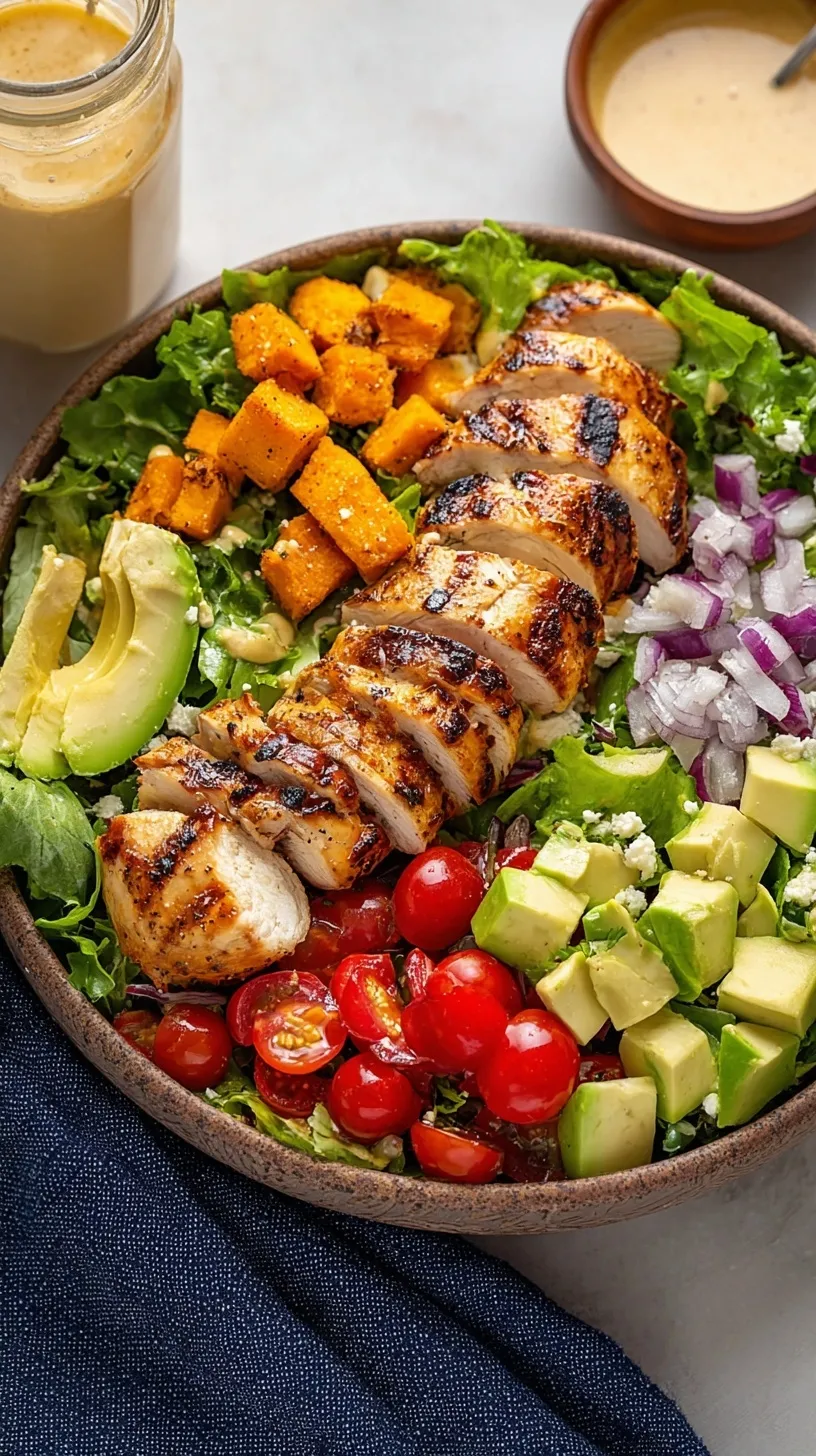 Grilled chicken strips served over a bed of mixed greens with cherry tomatoes and cucumbers