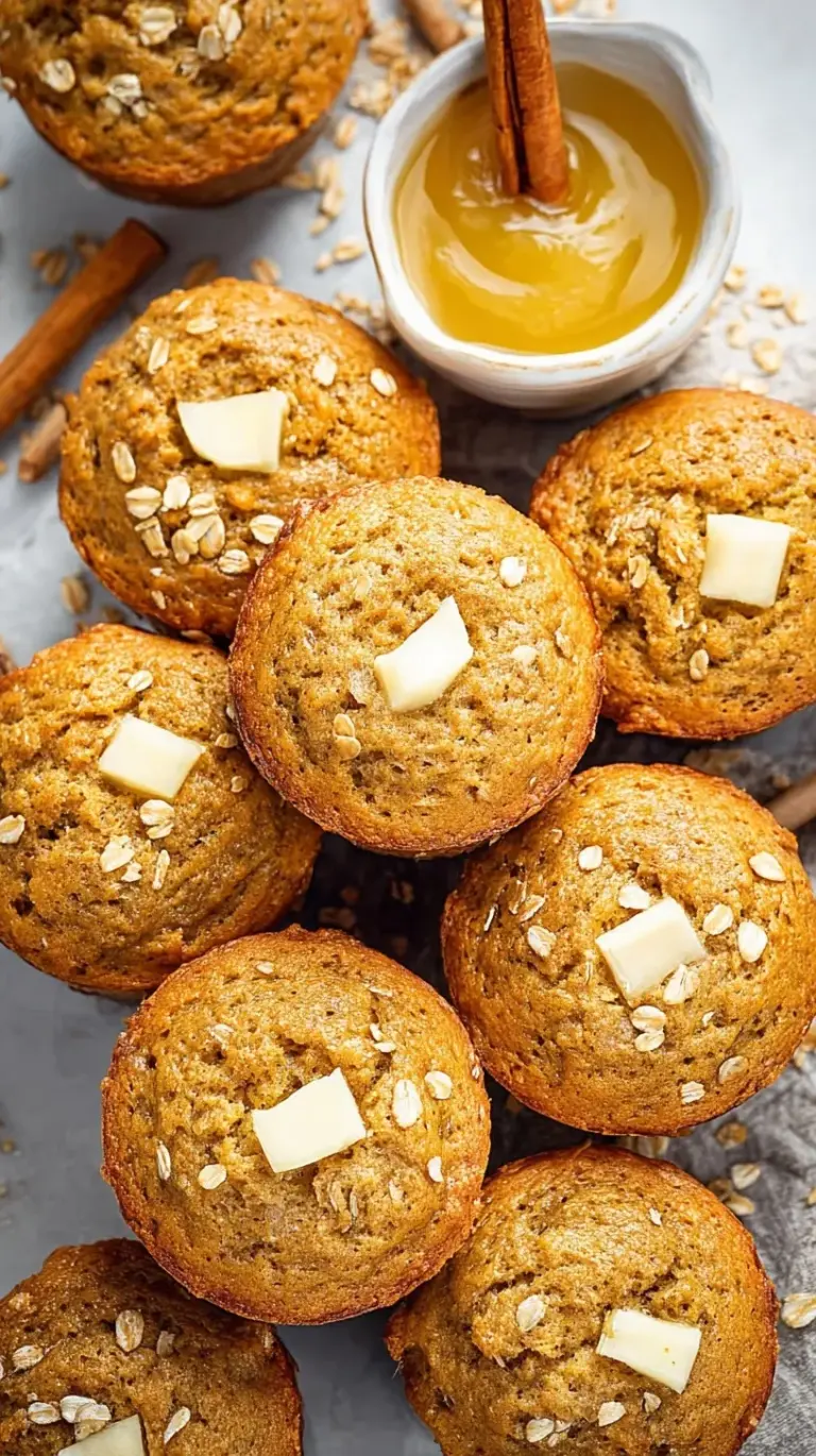 A stack of golden brown healthy applesauce muffins on a wire cooling rack.