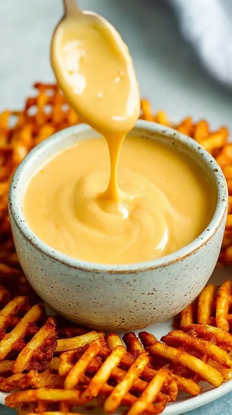 A small white bowl filled with creamy golden healthy Chick-Fil-A sauce next to fresh lemon slices.
