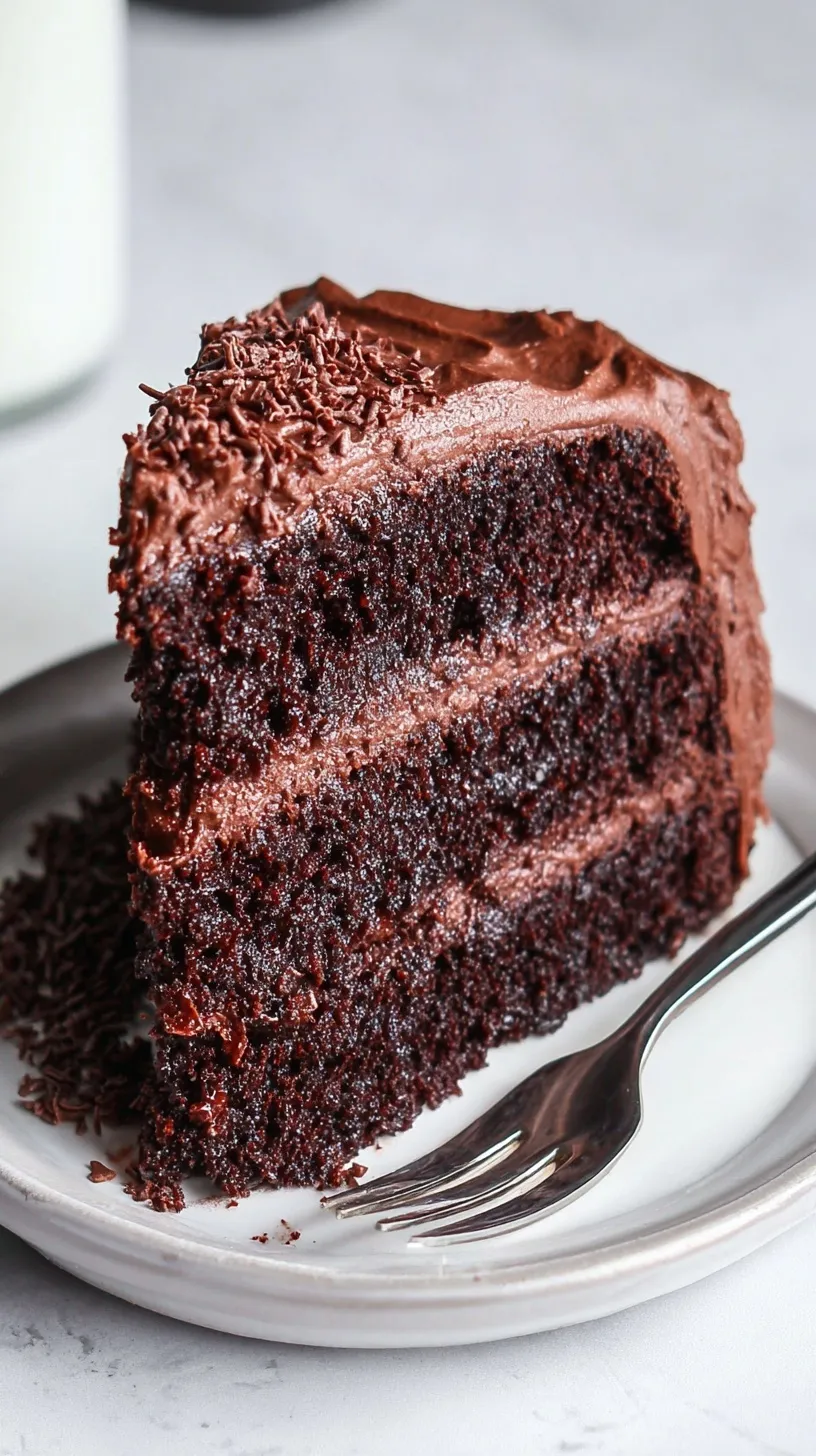 A sliced healthy dark chocolate applesauce cake on a wire rack with a dusting of cocoa powder.