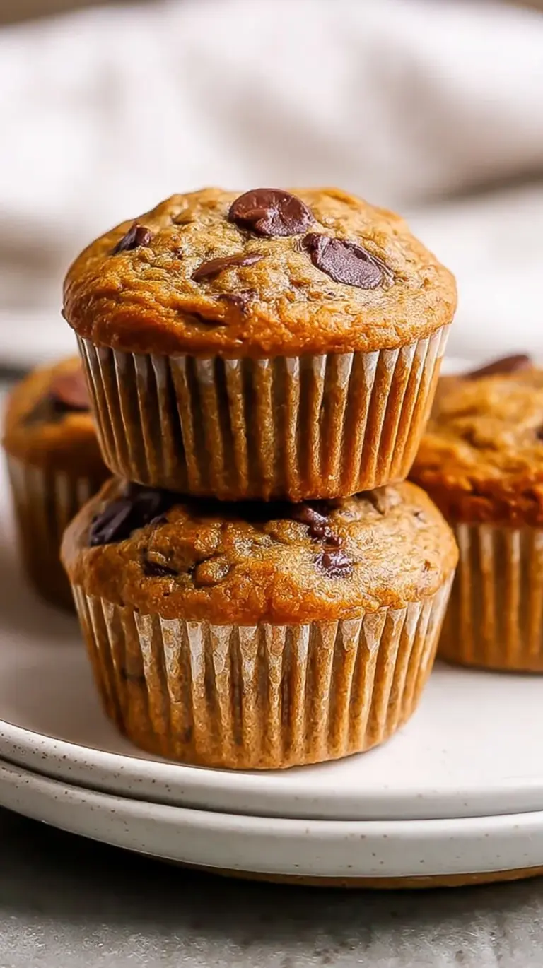 Freshly baked healthy chocolate chip muffins on a wire rack