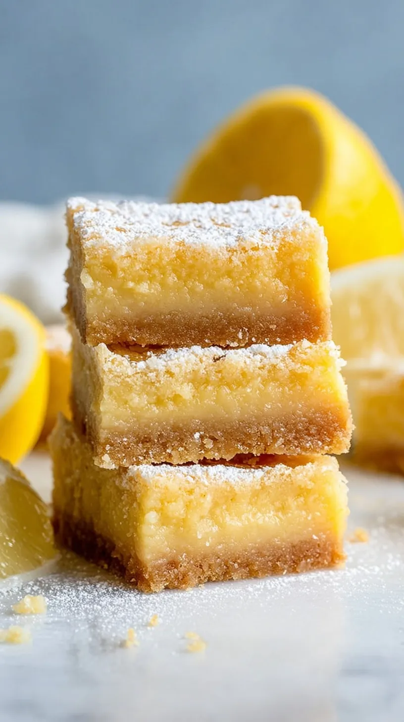 A close up of healthy lemon bars with a golden almond flour crust and bright yellow filling.