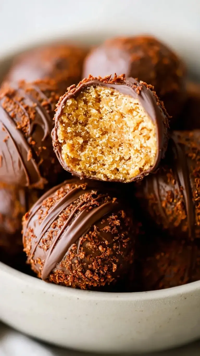 A close up of several round peanut butter energy balls with mini chocolate chips on a white plate.