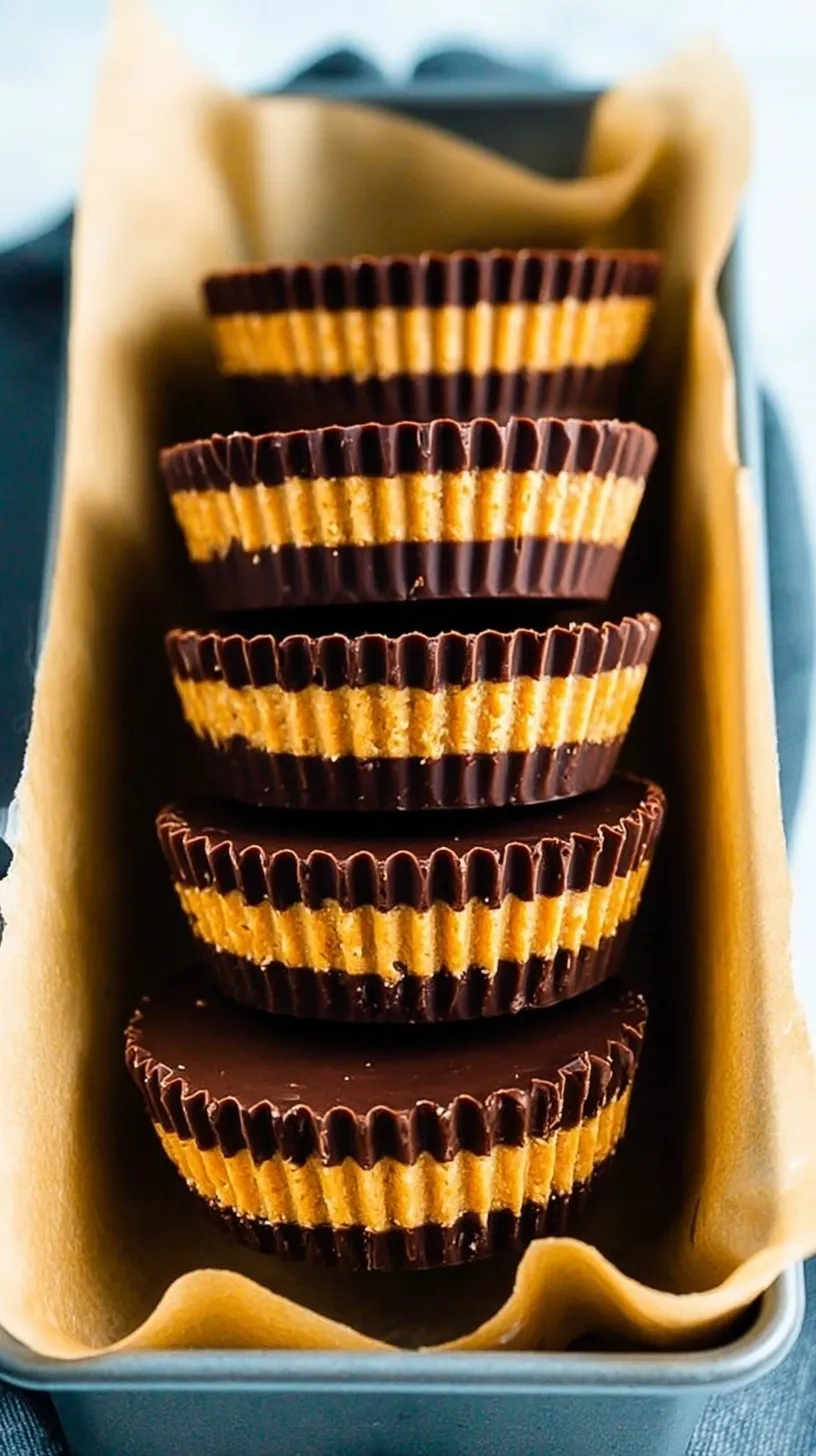 A stack of homemade healthy peanut butter cups with flaky sea salt on top.