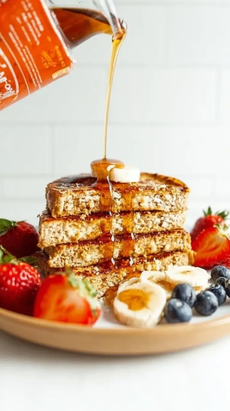 Golden brown stuffed French toast with melted almond butter and sliced bananas inside.