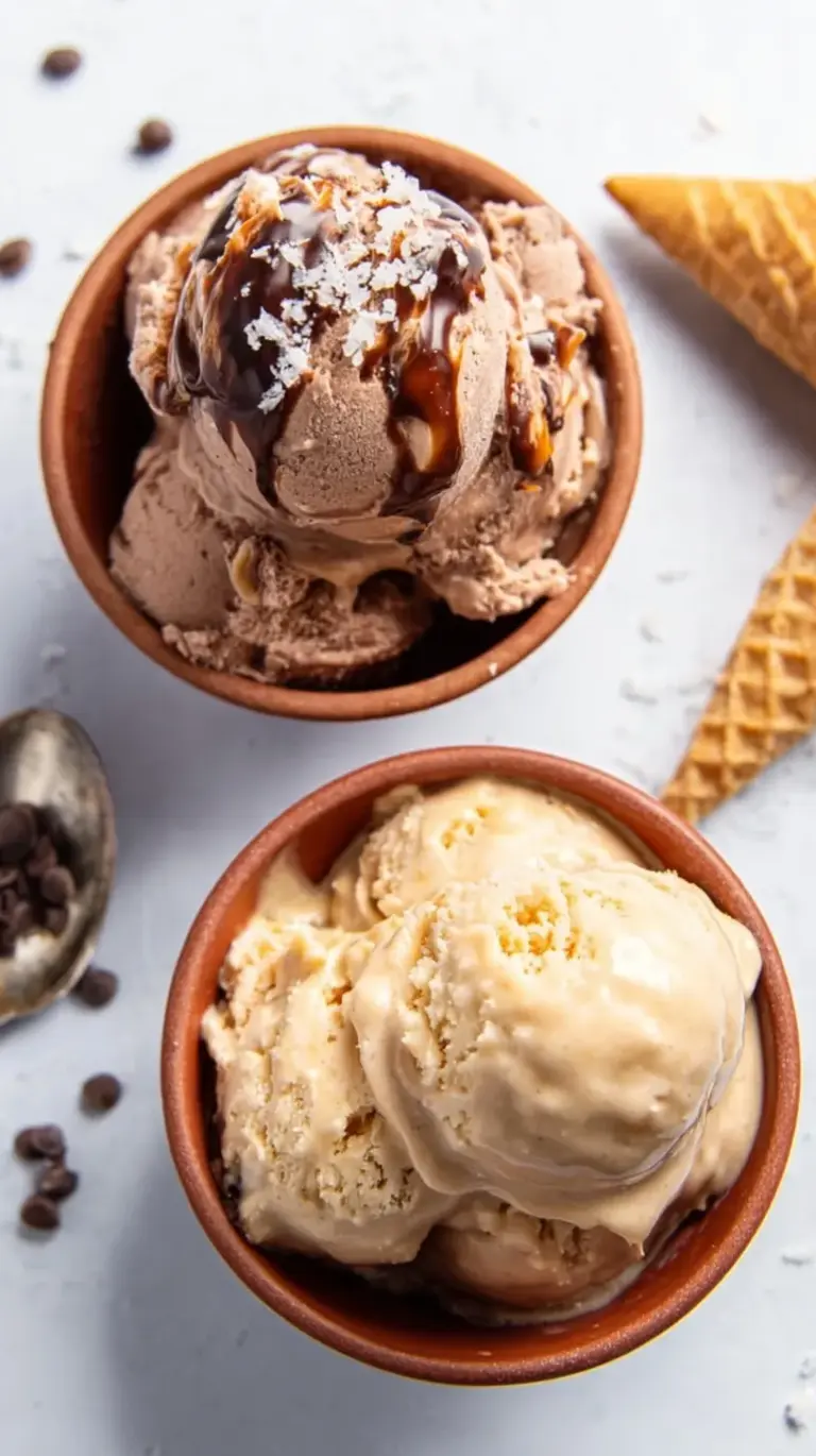 A scoop of creamy vanilla protein ice cream in a white bowl with a spoon.