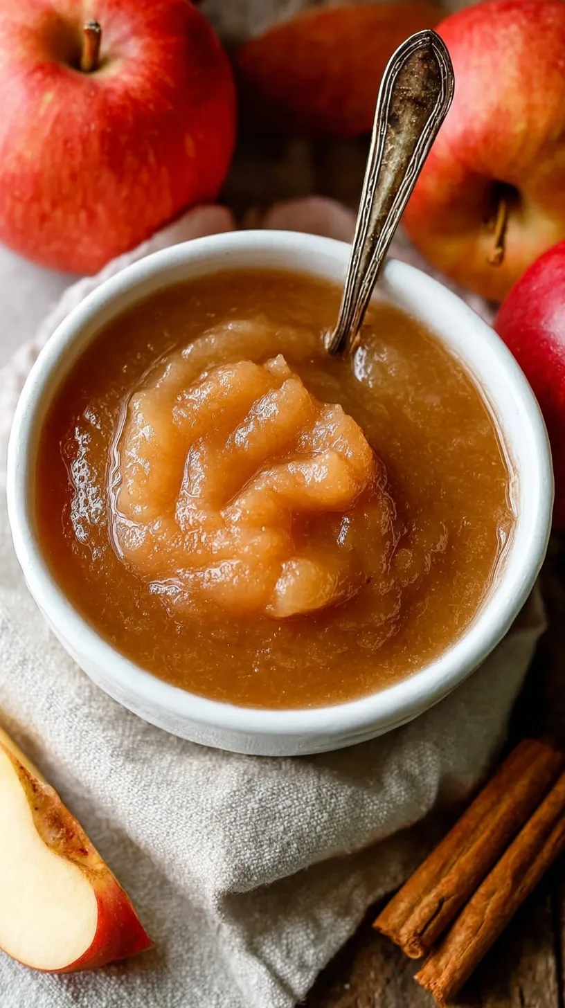 A bowl of golden homemade applesauce sprinkled with fresh cinnamon