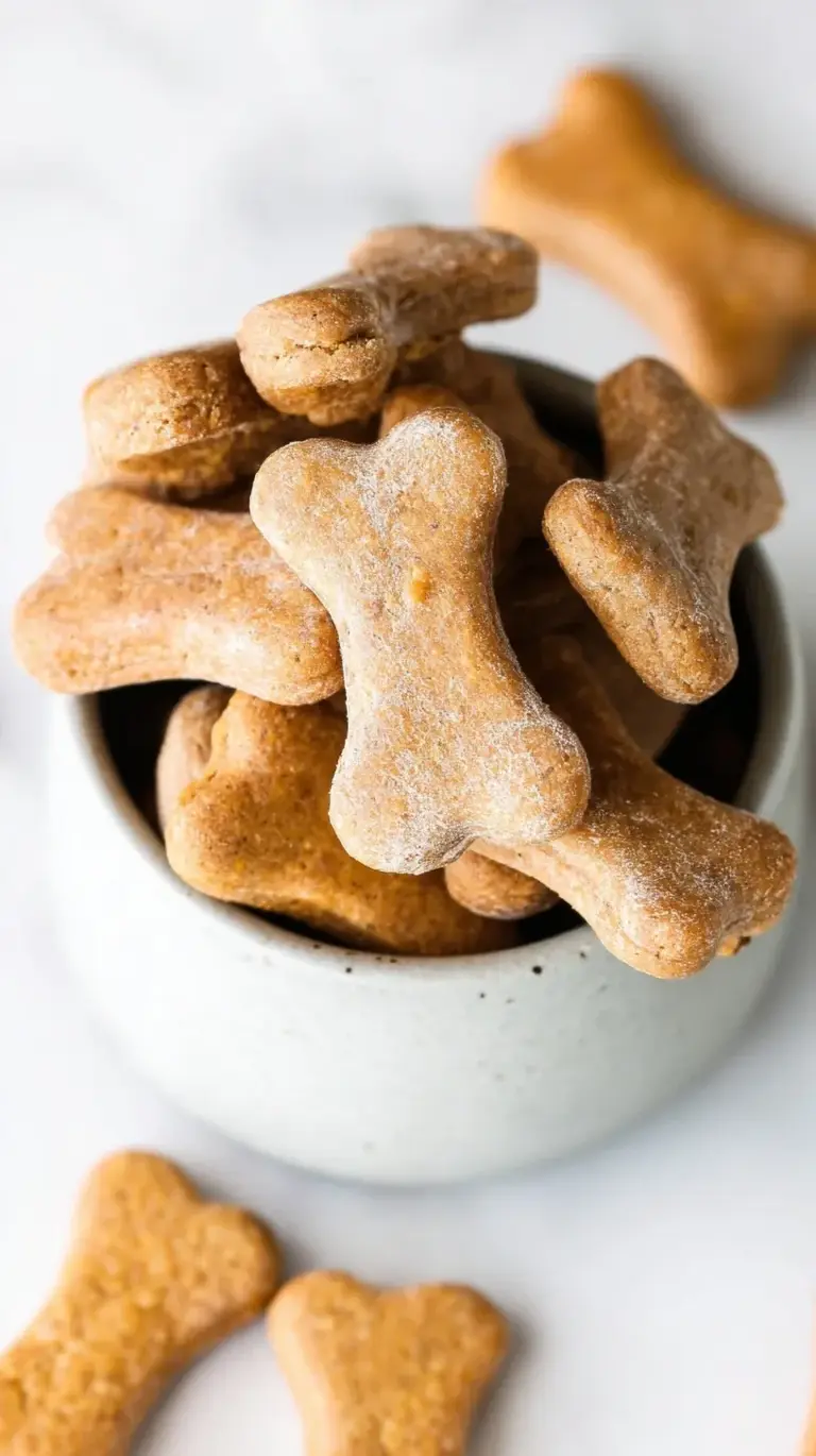 Golden brown bone-shaped peanut butter dog treats on a cooling rack.