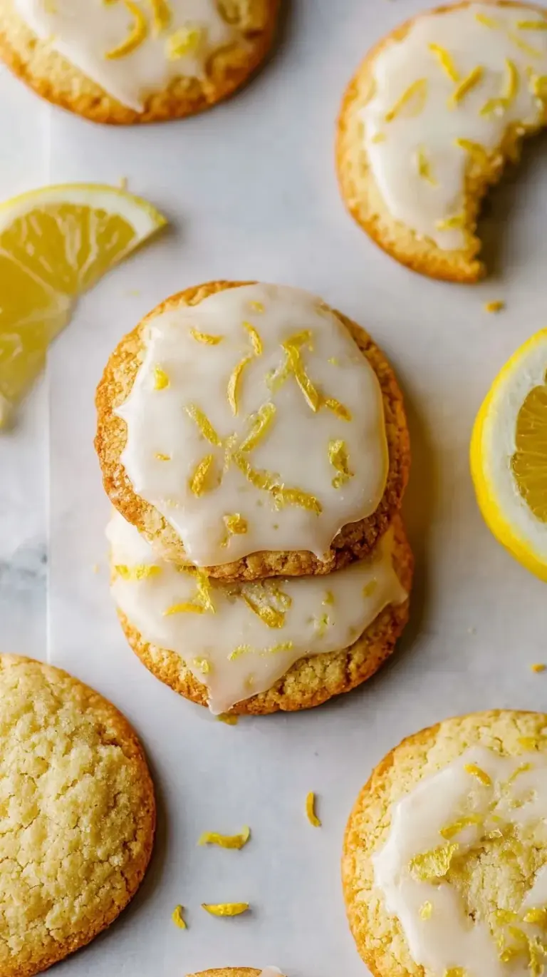 A plate of golden brown Lemon Almond Flour Cookies with fresh lemon zest on top.