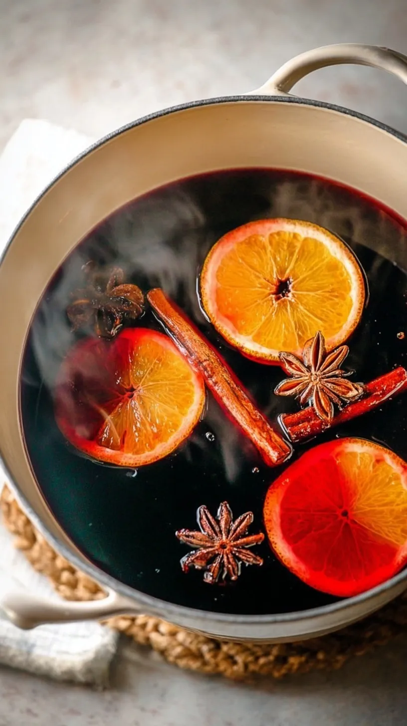 A steaming mug of classic mulled wine garnished with a cinnamon stick and orange slice