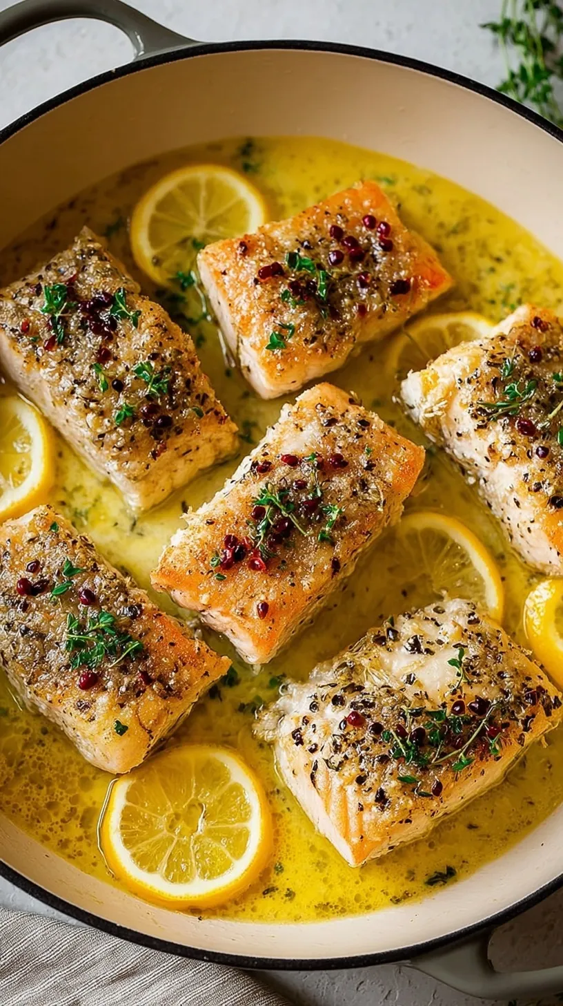Golden brown pan-seared mahi mahi fillets topped with fresh parsley and lemon juice in a skillet.