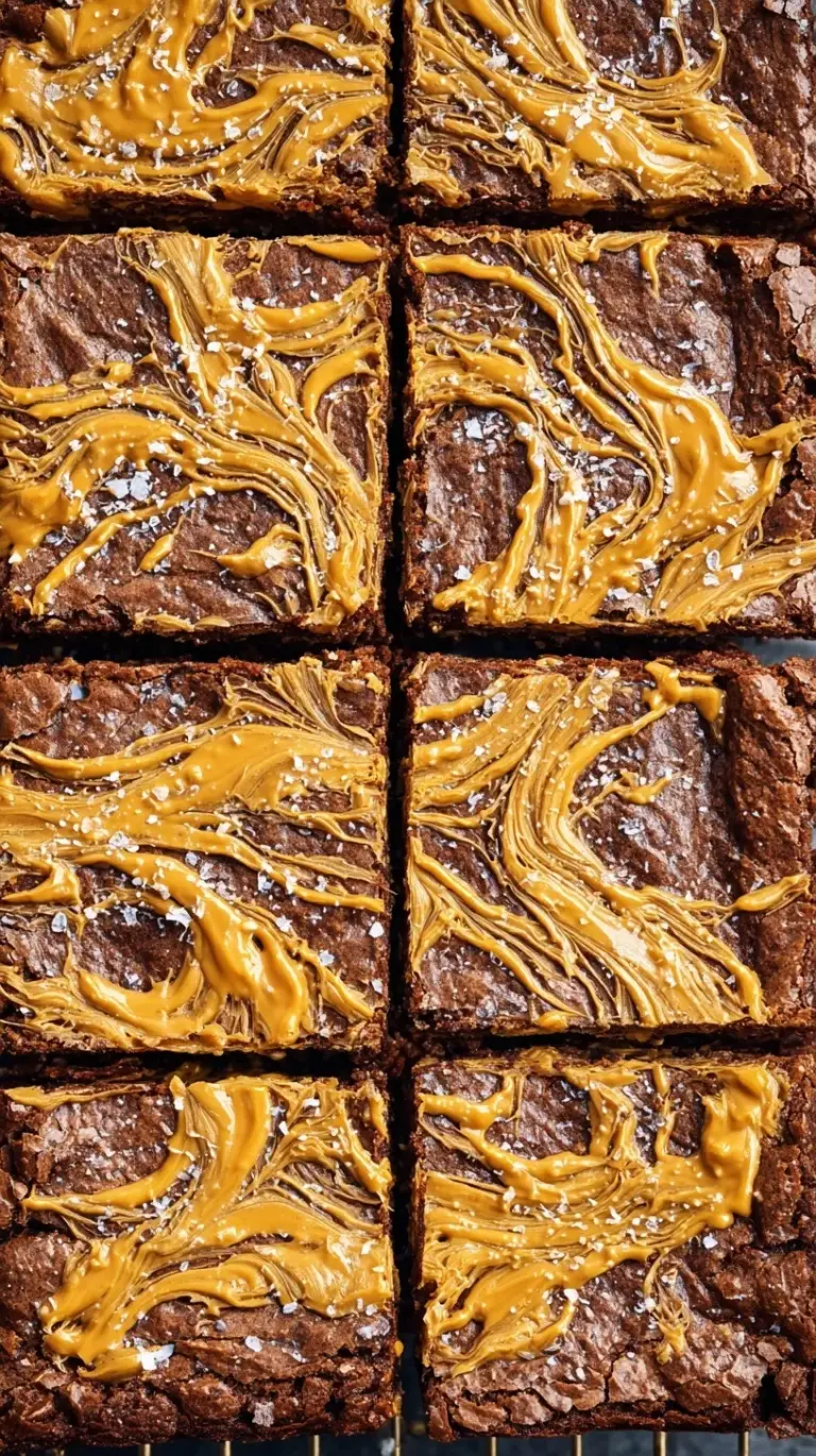 Fudgy chocolate brownies with a creamy peanut butter swirl on top.