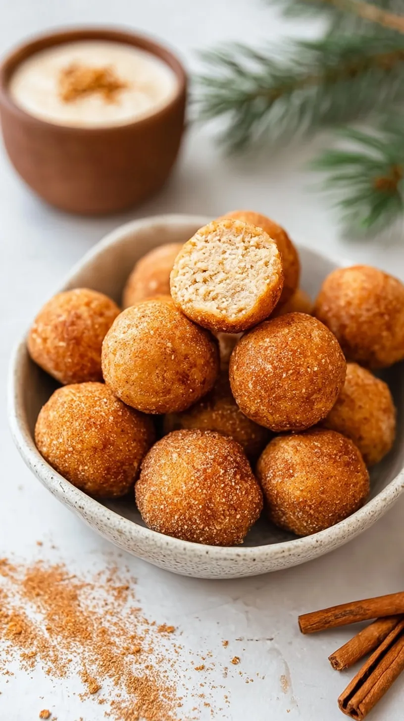 A plate of gold en Snickerdoodle pro tein balls coated in cinnamon sugar.