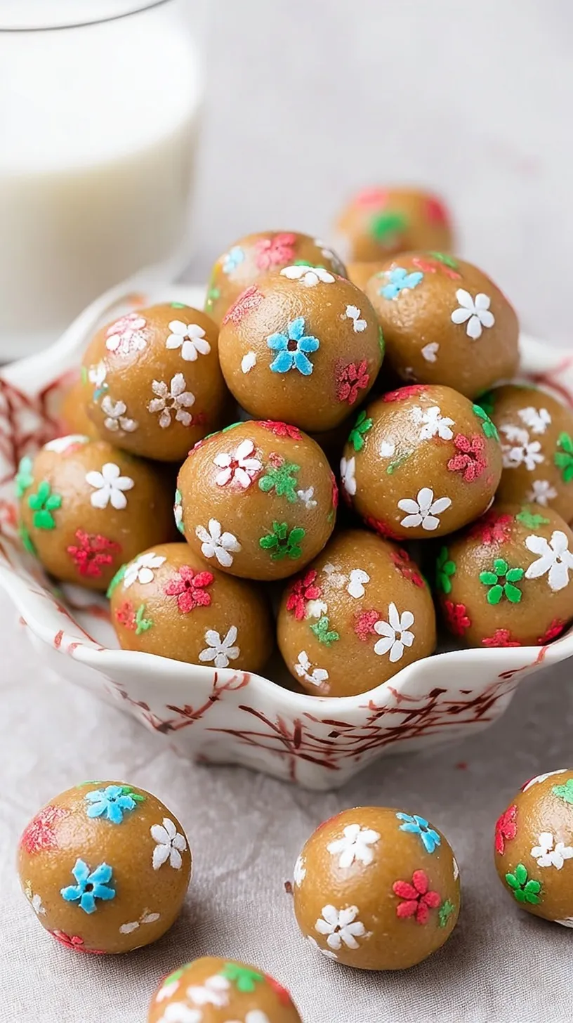 A plate of colorful sugar cookie protein balls with rainbow sprinkles