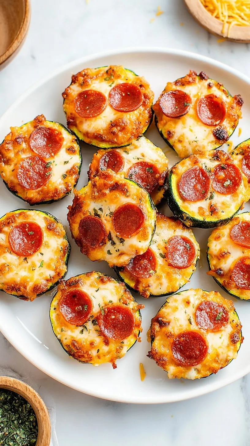 Golden Zucchini Pizza Bites topped with melted mozzarella and mini pepperoni on a baking sheet.