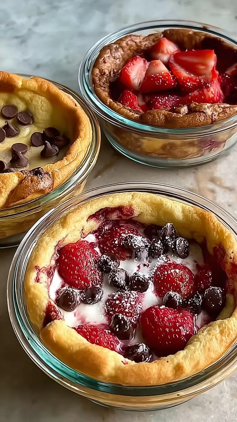 Golden baked protein pancake bowls topped with fresh blueberries in a muffin tin.