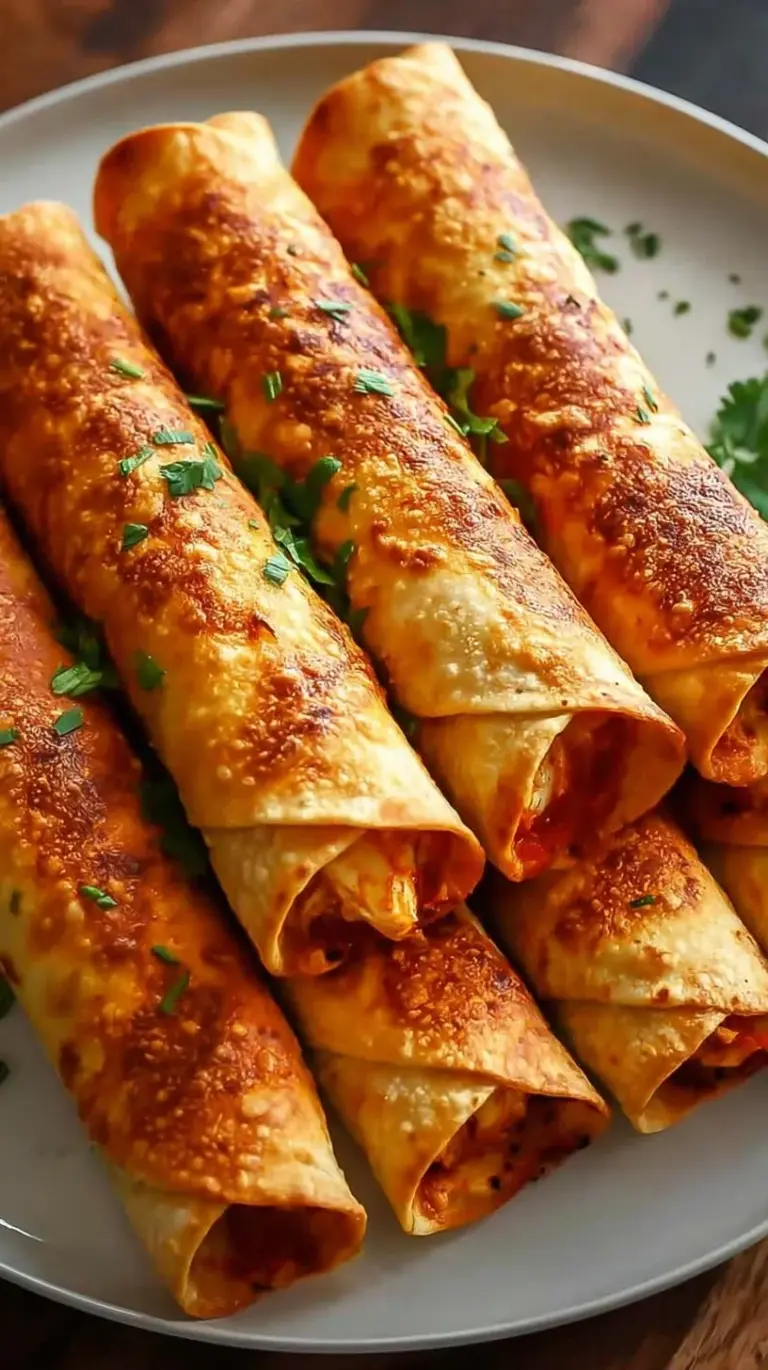 Golden brown and crispy oven-baked chicken taquitos served on a platter with salsa and lime wedges.