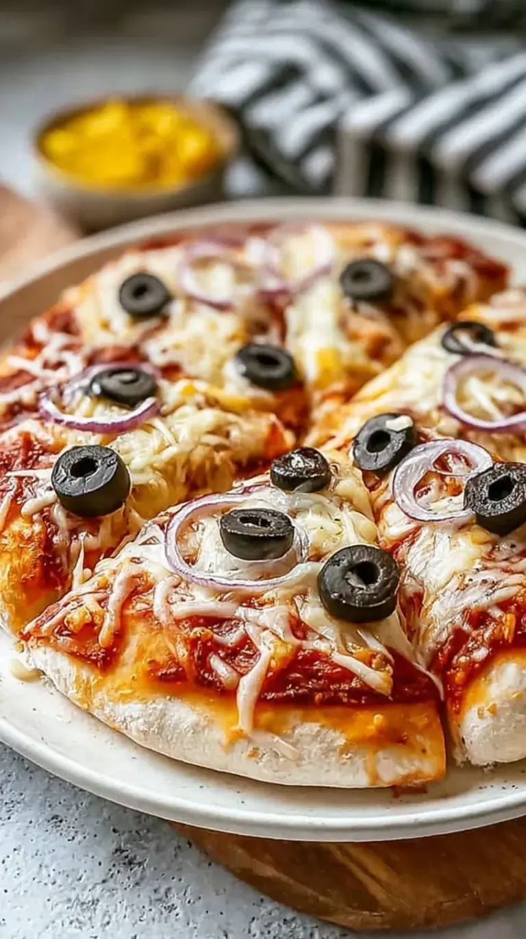 A golden brown pizza crust made with Greek yogurt dough on a floured surface.