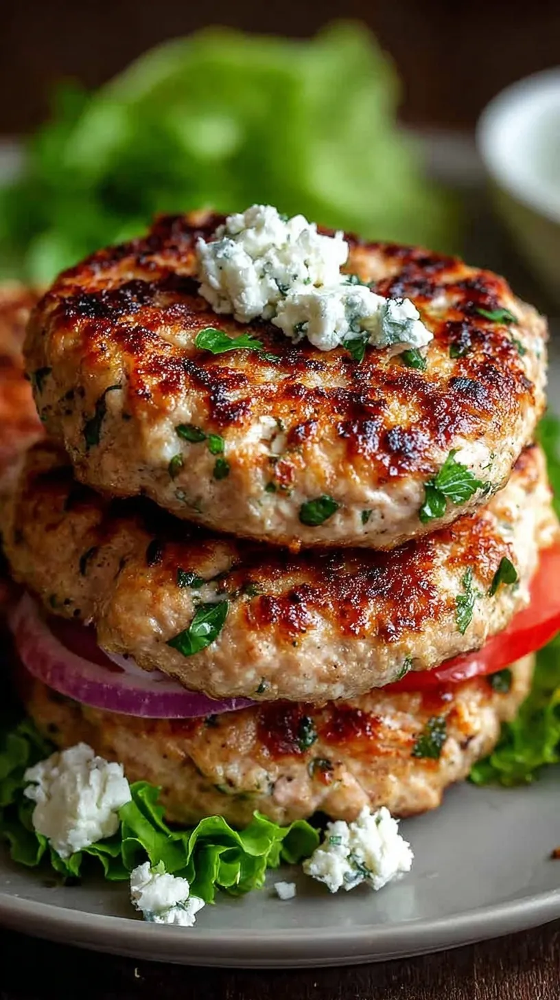 A juicy Greek chicken burger on a toasted bun with tzatziki, cucumber, and tomato slices.