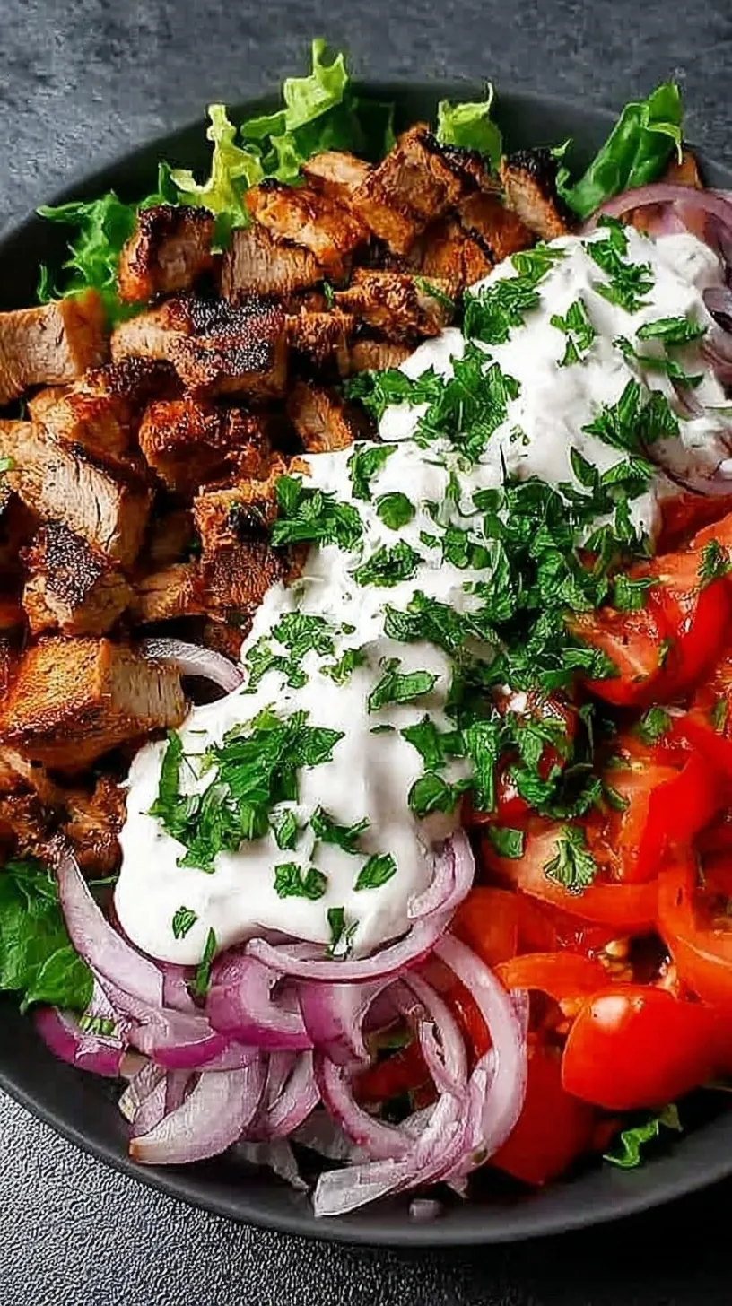 A colorful healthy high-protein kebab bowl with grilled chicken, quinoa, and fresh vegetables.