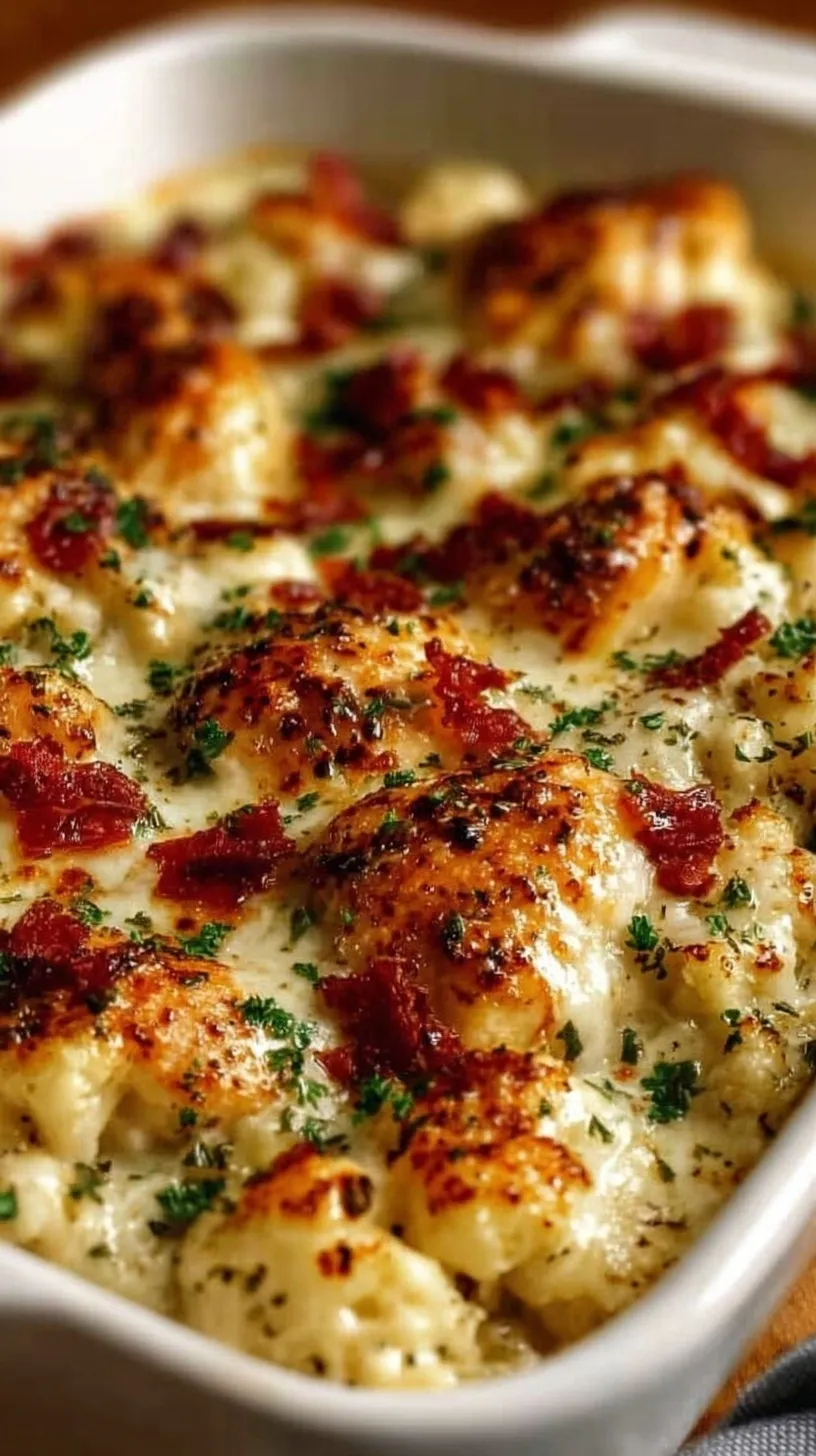 A golden, bubbly chicken and broccoli casserole with melted cheddar cheese on top.