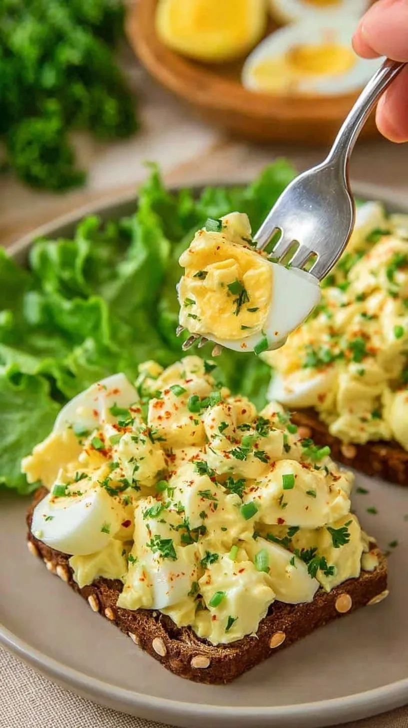 A bowl of creamy cottage cheese egg salad topped with fresh chives and smoked paprika