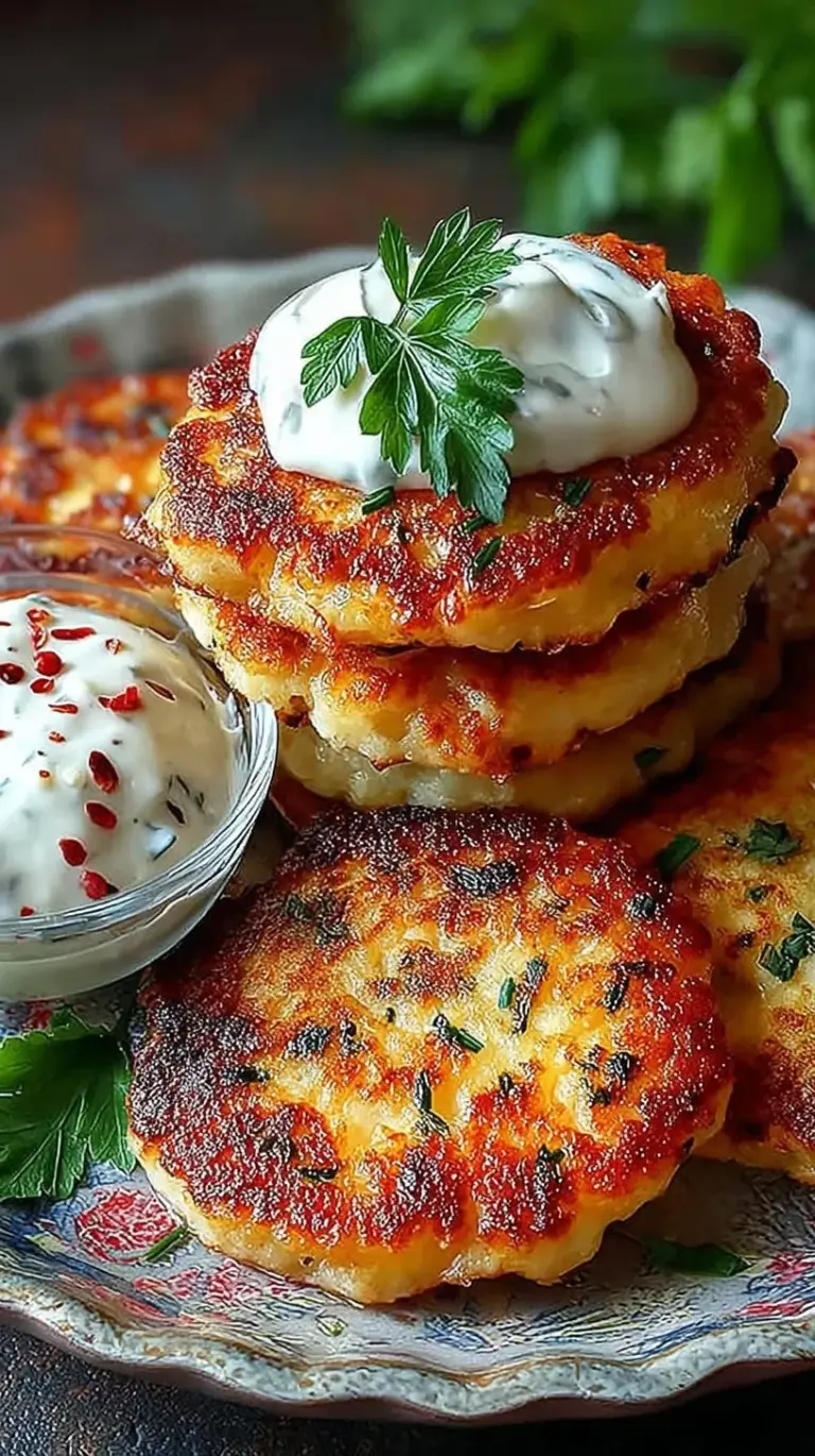 A stack of golden brown cottage cheese pancakes topped with fresh berries and a drizzle of honey.