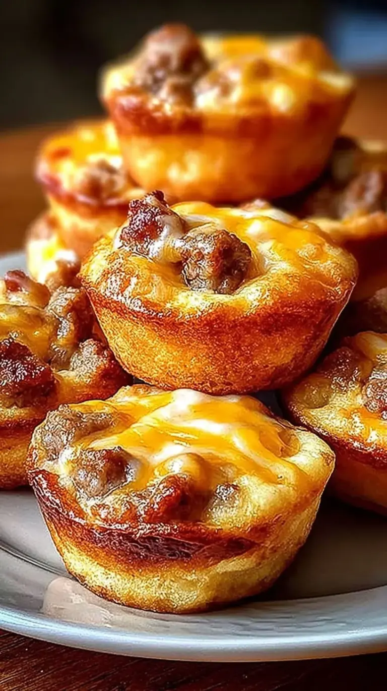 Mini pancake muffins with turkey sausage pieces inside on a wire cooling rack.