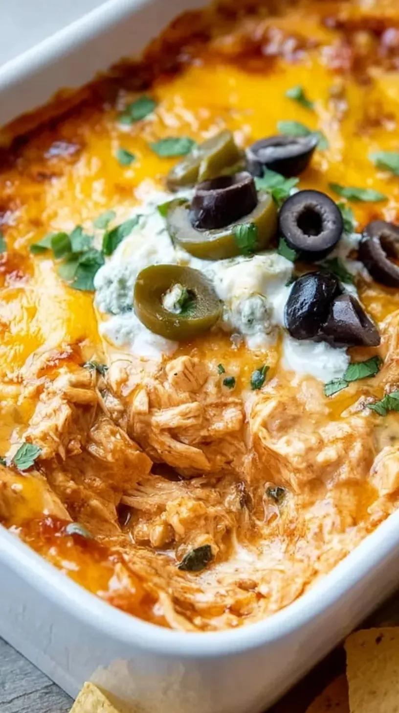 A creamy bowl of taco chicken cottage cheese dip topped with melted cheddar cheese, fresh cilantro, and green onions.
