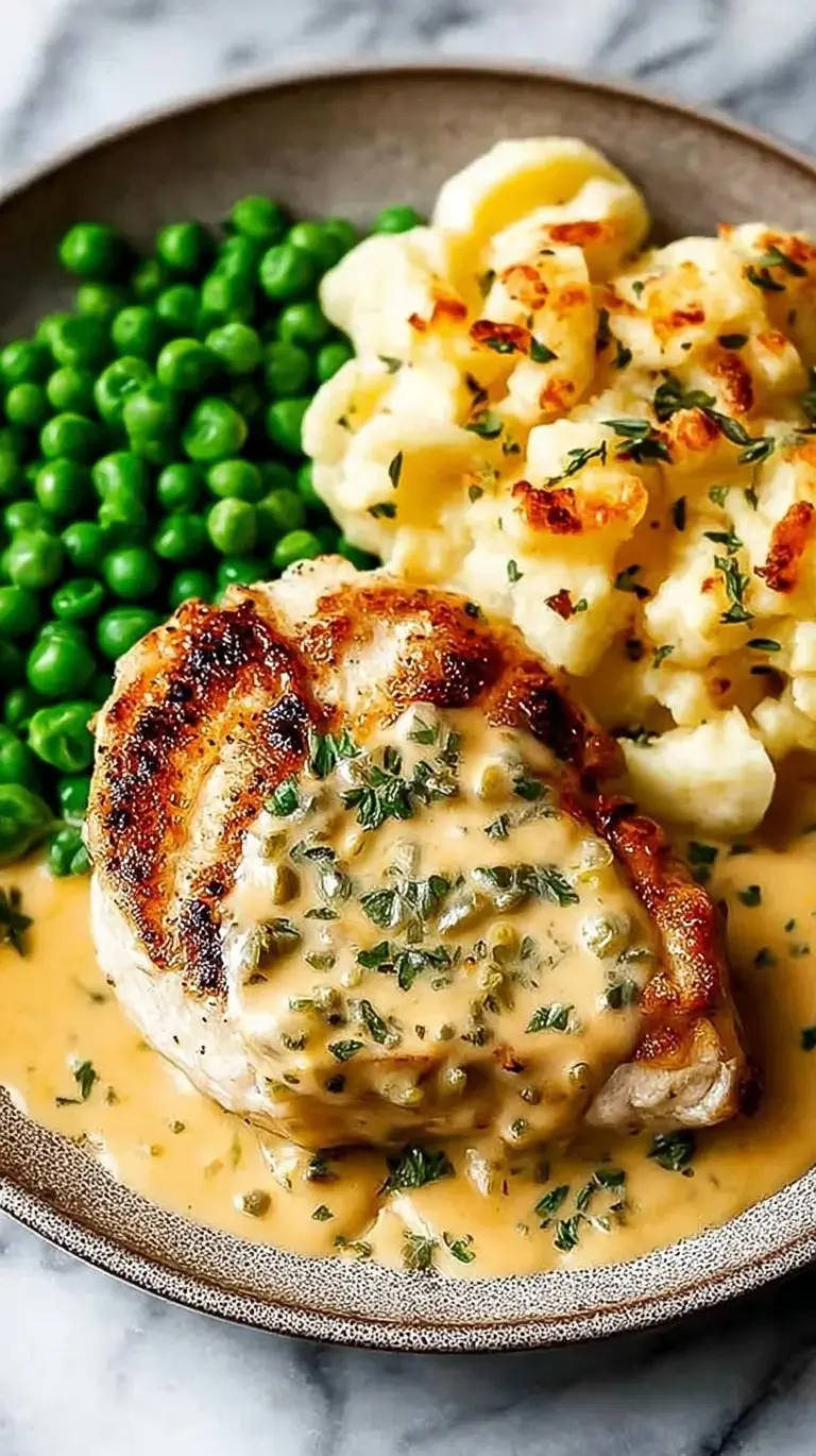 Golden pan-seared chicken breasts smothered in a creamy white Boursin cheese sauce with fresh green spinach in a skillet.