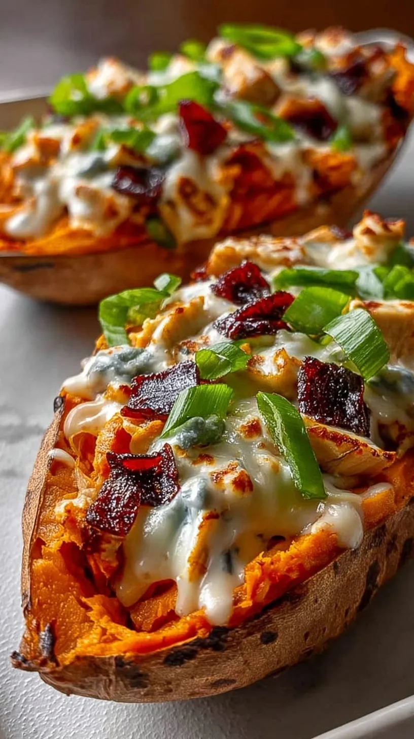 Two roasted sweet potato boats stuffed with ground turkey, black beans, and melted cheese on a white plate.