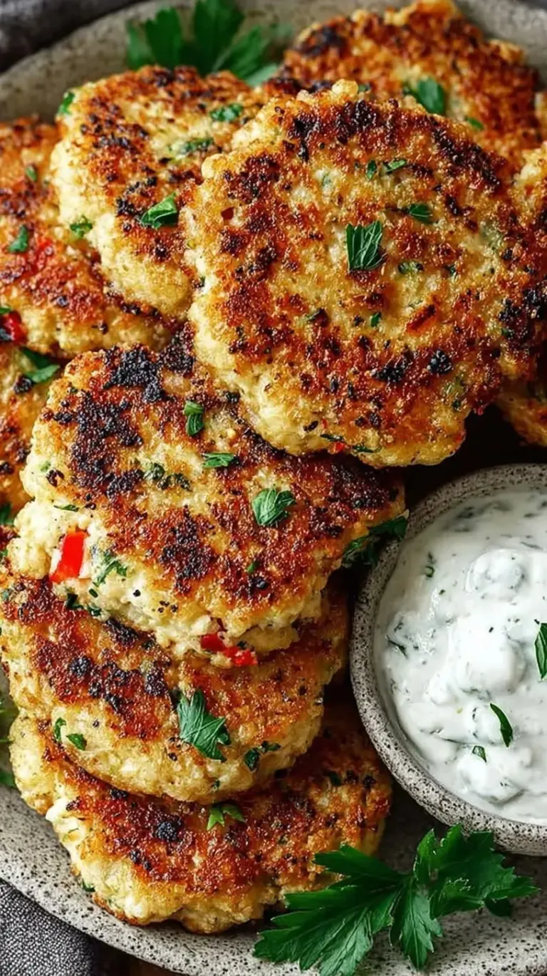 Golden brown cottage cheese patties served on a white plate with fresh berries
