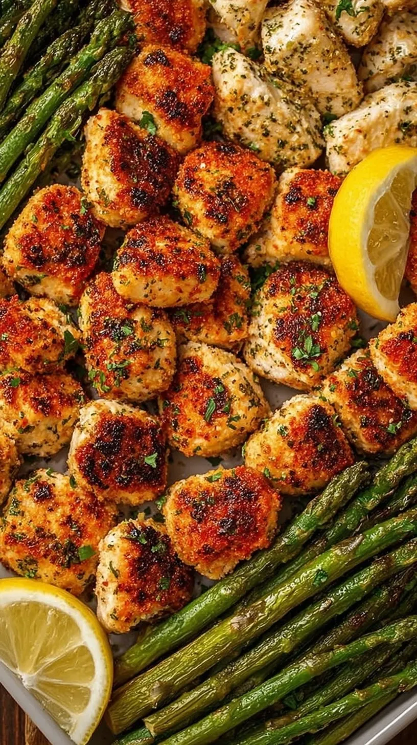 A tray of golden brown crispy baked chicken bites on parchment paper