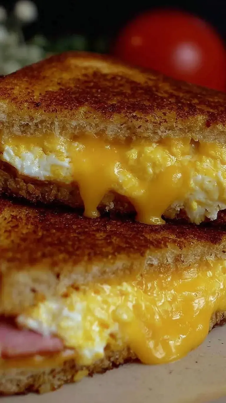 A golden brown grilled cheese sandwich sliced diagonally with melted cheese, turkey, and spinach inside.