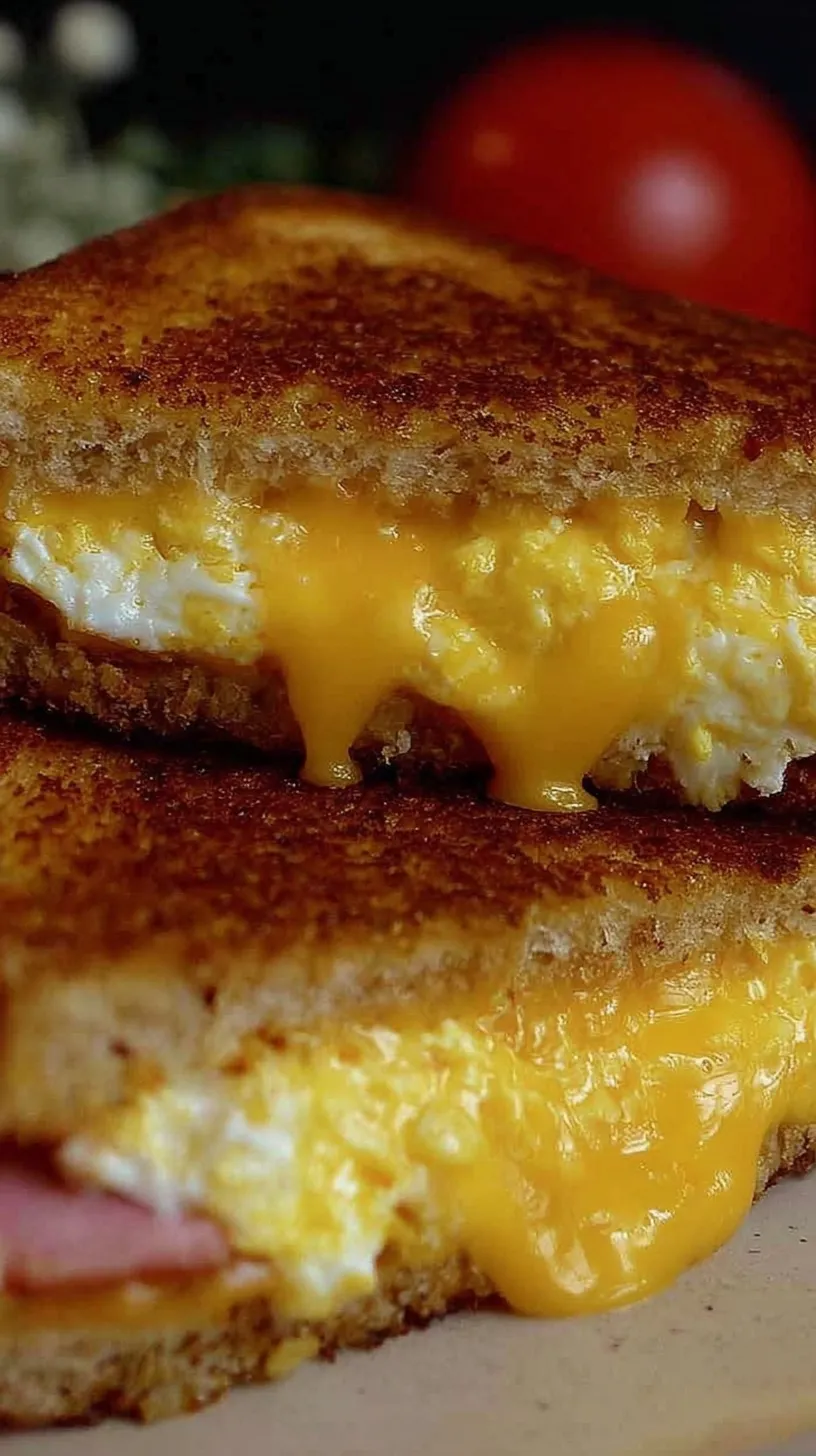 A golden brown grilled cheese sandwich sliced diagonally with melted cheese, turkey, and spinach inside.