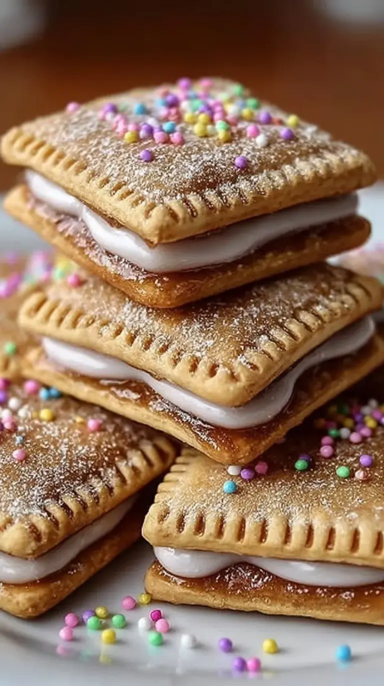 Golden brown sugar pop tart cookies with a white maple glaze drizzle on a wire rack.